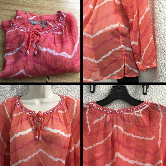 CHICO’S Silk Long Sleeve Tunic Orange - Picture 4 of 7